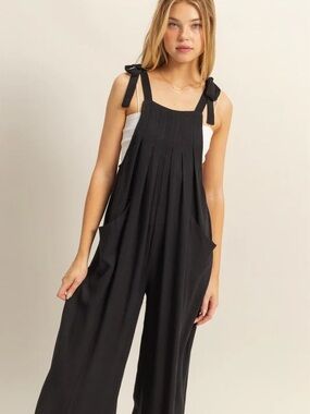 Black Tie-Shoulder Wide-Leg Jumpsuit